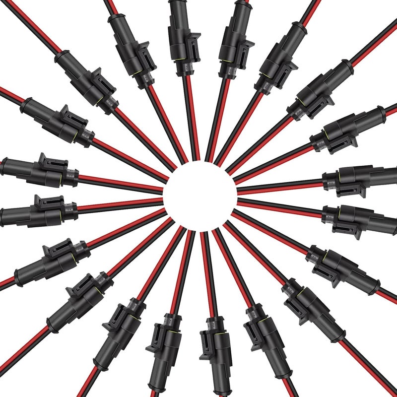 BFXM 20Pcs Car Waterproof Electrical Connector, 2 Pin Connector, 16 AWG 2 Wire Waterproof Connector, Car Electrical Connectors for Automobiles, Trucks, Boats, Motorcycles - Image 1